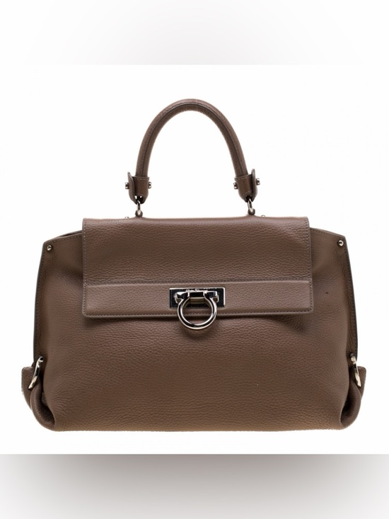 Salvatore Ferragamo Handbags - Salvatore Ferragamo Brown Pebbled Leather Top-Handle Bag